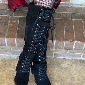 Rangi black high heel boots. Lace up also zip up